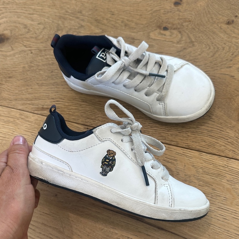 POLO Ralph Lauren Kids White & Navy Casual Sneakers with Bear Patch 12